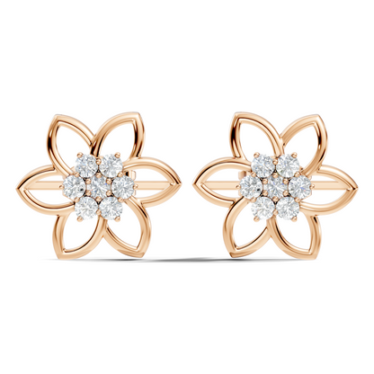 18k White Gold Round Cut Top Grade Diamond FlowerDainty Art Deco Stud Earring For Womens - HIGHCARAT DIAMONDS