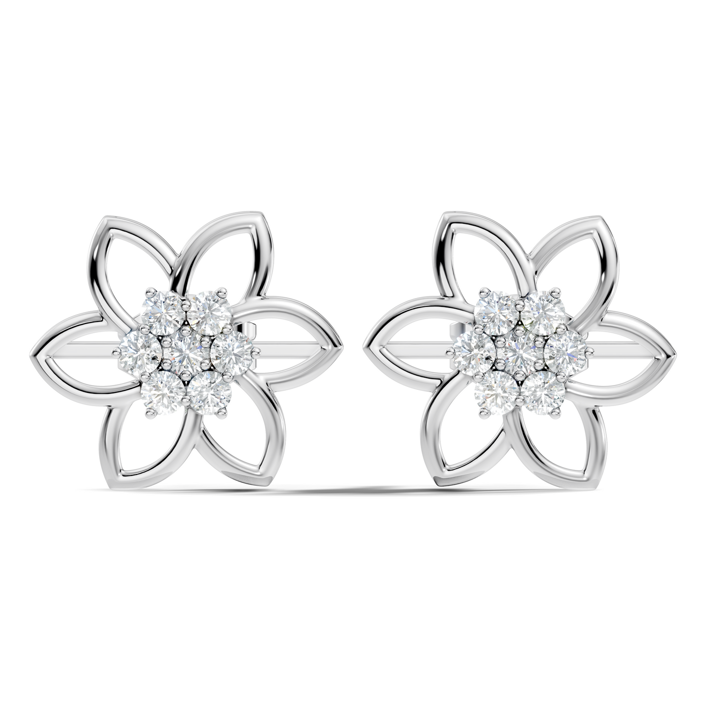 18k White Gold Round Cut Top Grade Diamond FlowerDainty Art Deco Stud Earring For Womens - HIGHCARAT DIAMONDS