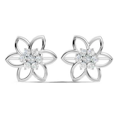 18k White Gold Round Cut Top Grade Diamond FlowerDainty Art Deco Stud Earring For Womens - HIGHCARAT DIAMONDS
