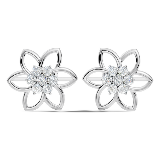 18k White Gold Round Cut Top Grade Diamond FlowerDainty Art Deco Stud Earring For Womens - HIGHCARAT DIAMONDS
