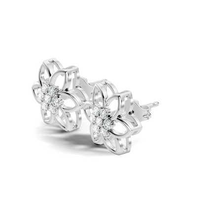 18k White Gold Round Cut Top Grade Diamond FlowerDainty Art Deco Stud Earring For Womens - HIGHCARAT DIAMONDS
