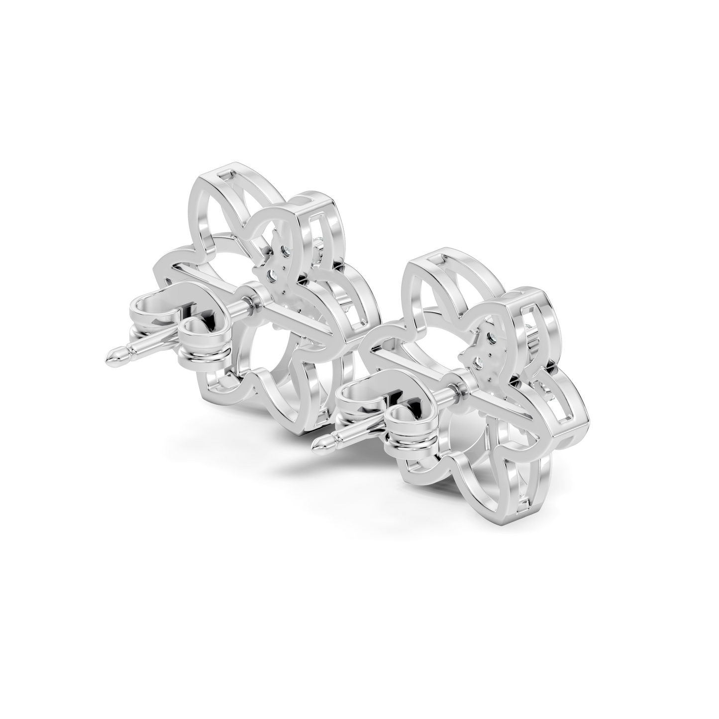 18k White Gold Round Cut Top Grade Diamond FlowerDainty Art Deco Stud Earring For Womens - HIGHCARAT DIAMONDS