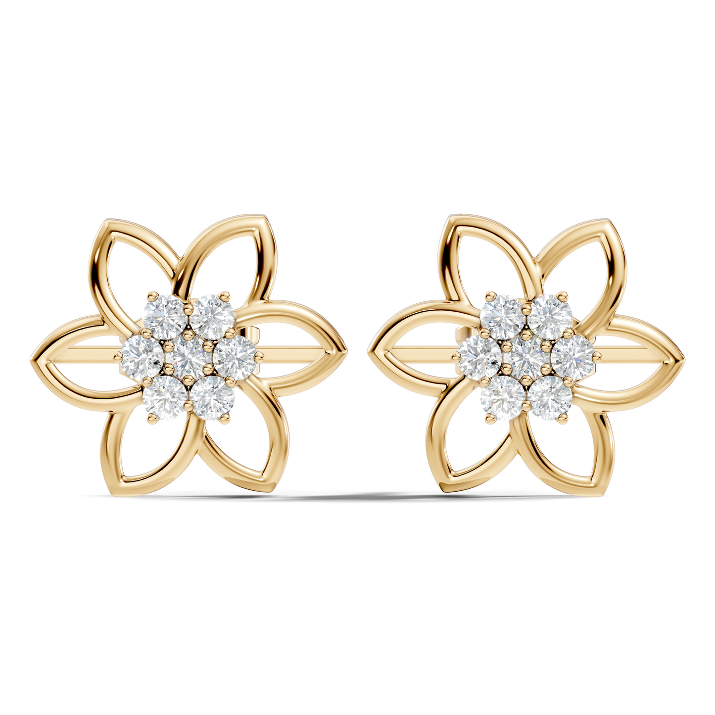 18k White Gold Round Cut Top Grade Diamond FlowerDainty Art Deco Stud Earring For Womens - HIGHCARAT DIAMONDS