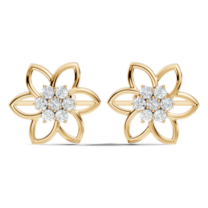 18k White Gold Round Cut Top Grade Diamond FlowerDainty Art Deco Stud Earring For Womens - HIGHCARAT DIAMONDS