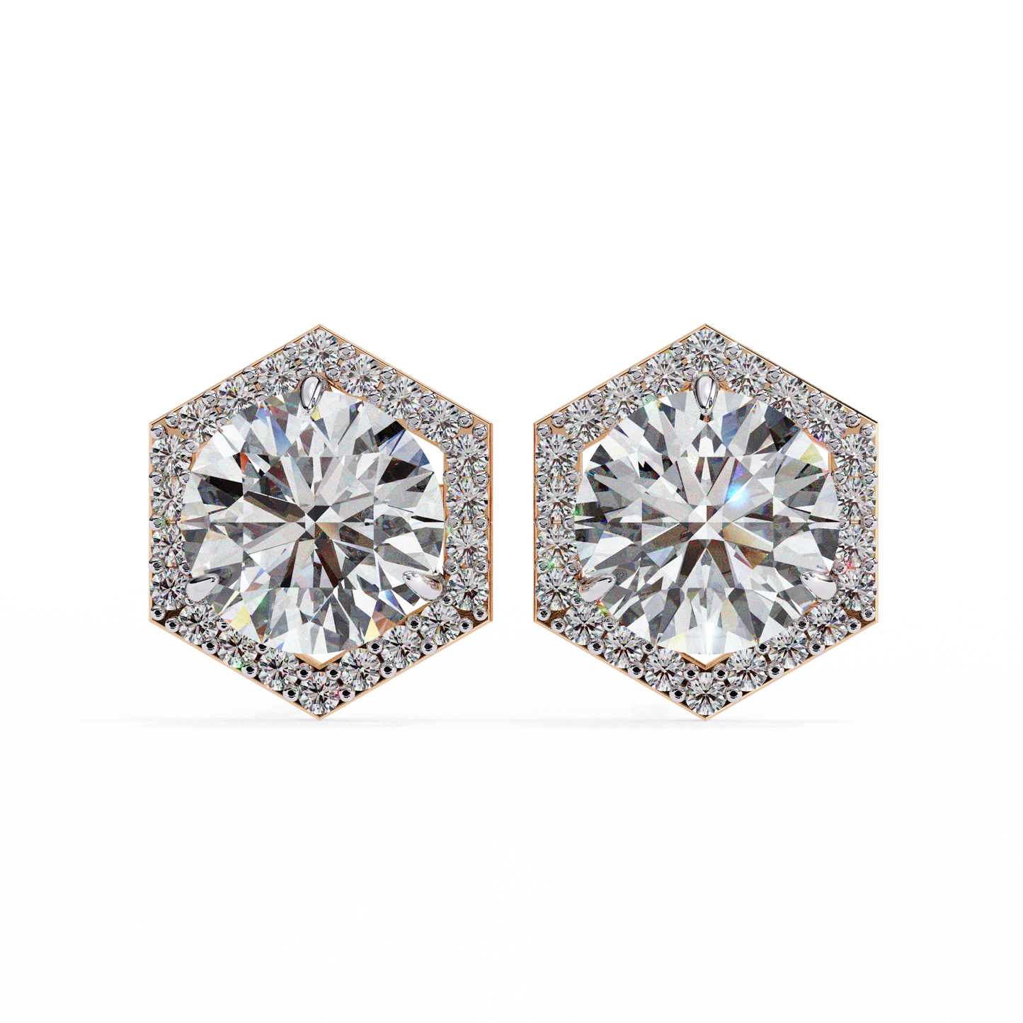 Prong Set Hexagon Shape 2.10Ct Round Cut Lab Grown Halo Style Cluster 14k Solid Yellow Gold Stud Bridesmaid  Earring For Women's - HIGHCARAT DIAMONDS