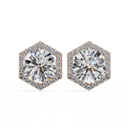 Prong Set Hexagon Shape 2.10Ct Round Cut Lab Grown Halo Style Cluster 14k Solid Yellow Gold Stud Bridesmaid  Earring For Women's - HIGHCARAT DIAMONDS