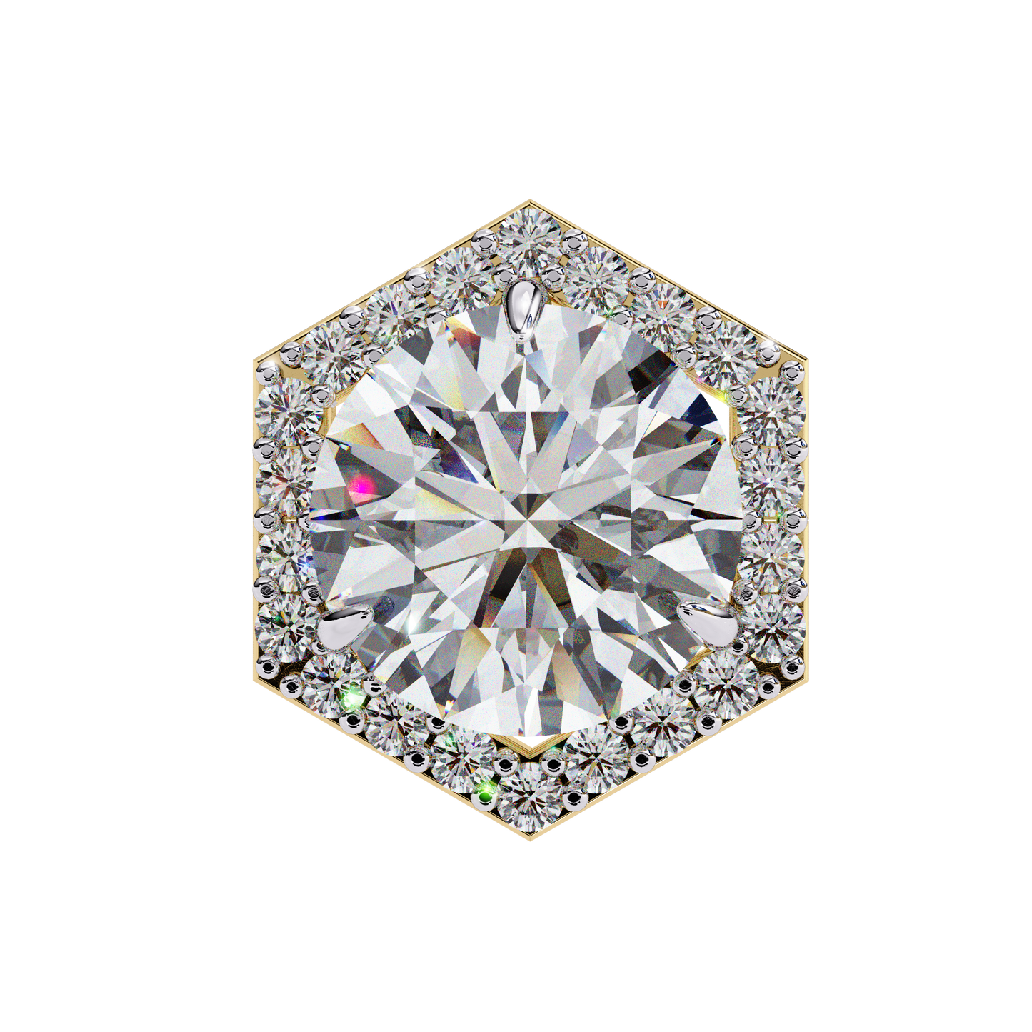 Prong Set Hexagon Shape 2.10Ct Round Cut Lab Grown Halo Style Cluster 14k Solid Yellow Gold Stud Bridesmaid  Earring For Women's - HIGHCARAT DIAMONDS