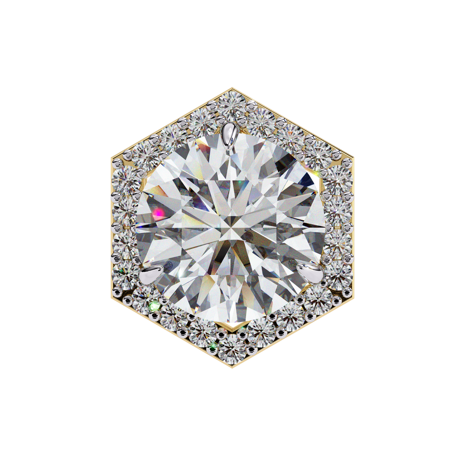 Prong Set Hexagon Shape 2.10Ct Round Cut Lab Grown Halo Style Cluster 14k Solid Yellow Gold Stud Bridesmaid  Earring For Women's - HIGHCARAT DIAMONDS