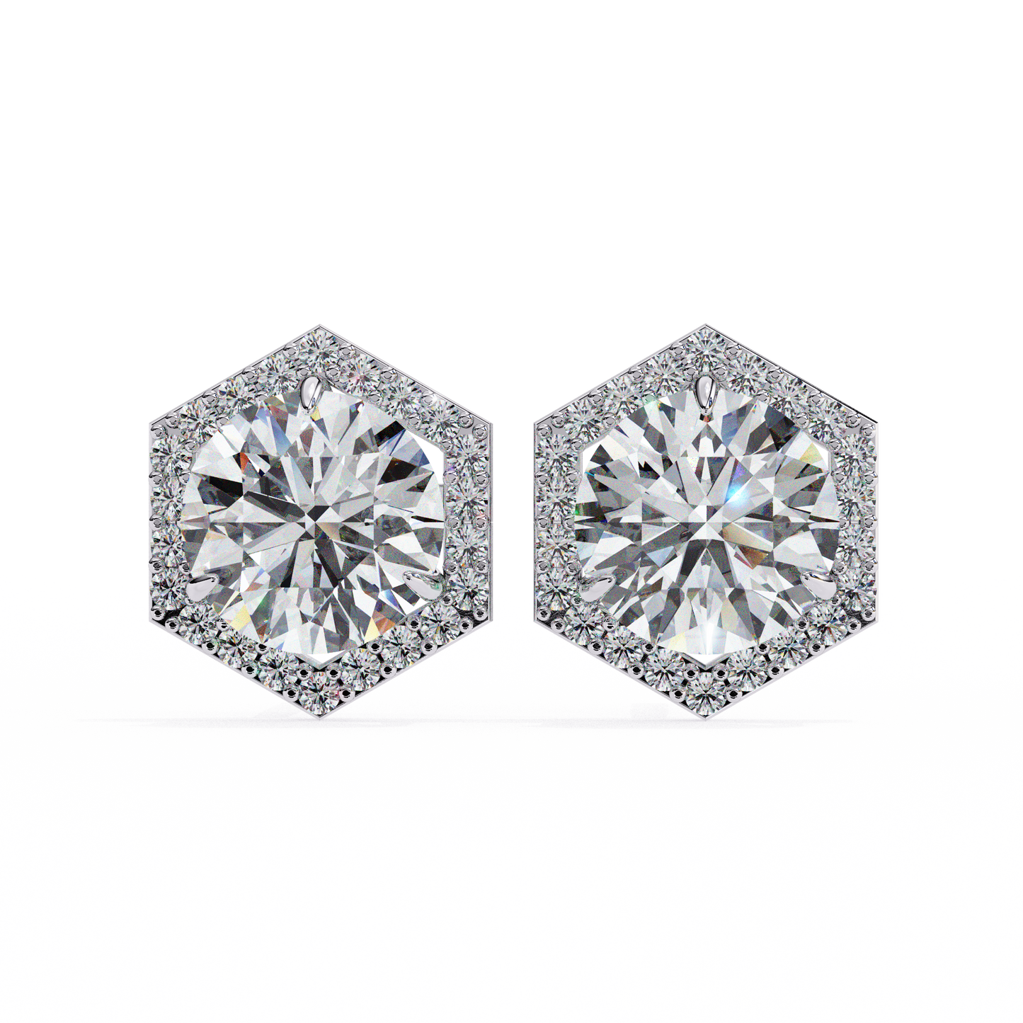 Prong Set Hexagon Shape 2.10Ct Round Cut Lab Grown Halo Style Cluster 14k Solid Yellow Gold Stud Bridesmaid  Earring For Women's - HIGHCARAT DIAMONDS