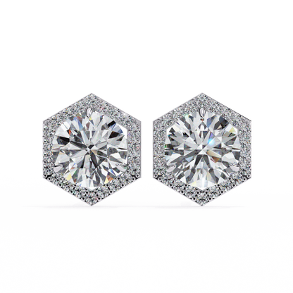 Prong Set Hexagon Shape 2.10Ct Round Cut Lab Grown Halo Style Cluster 14k Solid Yellow Gold Stud Bridesmaid  Earring For Women's - HIGHCARAT DIAMONDS