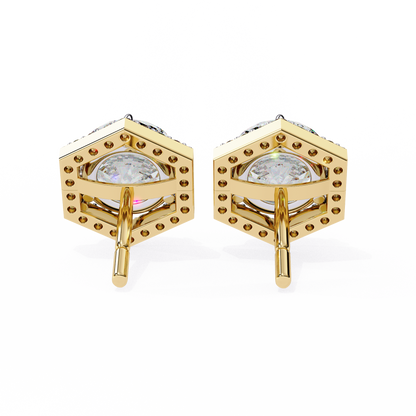 Prong Set Hexagon Shape 2.10Ct Round Cut Lab Grown Halo Style Cluster 14k Solid Yellow Gold Stud Bridesmaid  Earring For Women's - HIGHCARAT DIAMONDS
