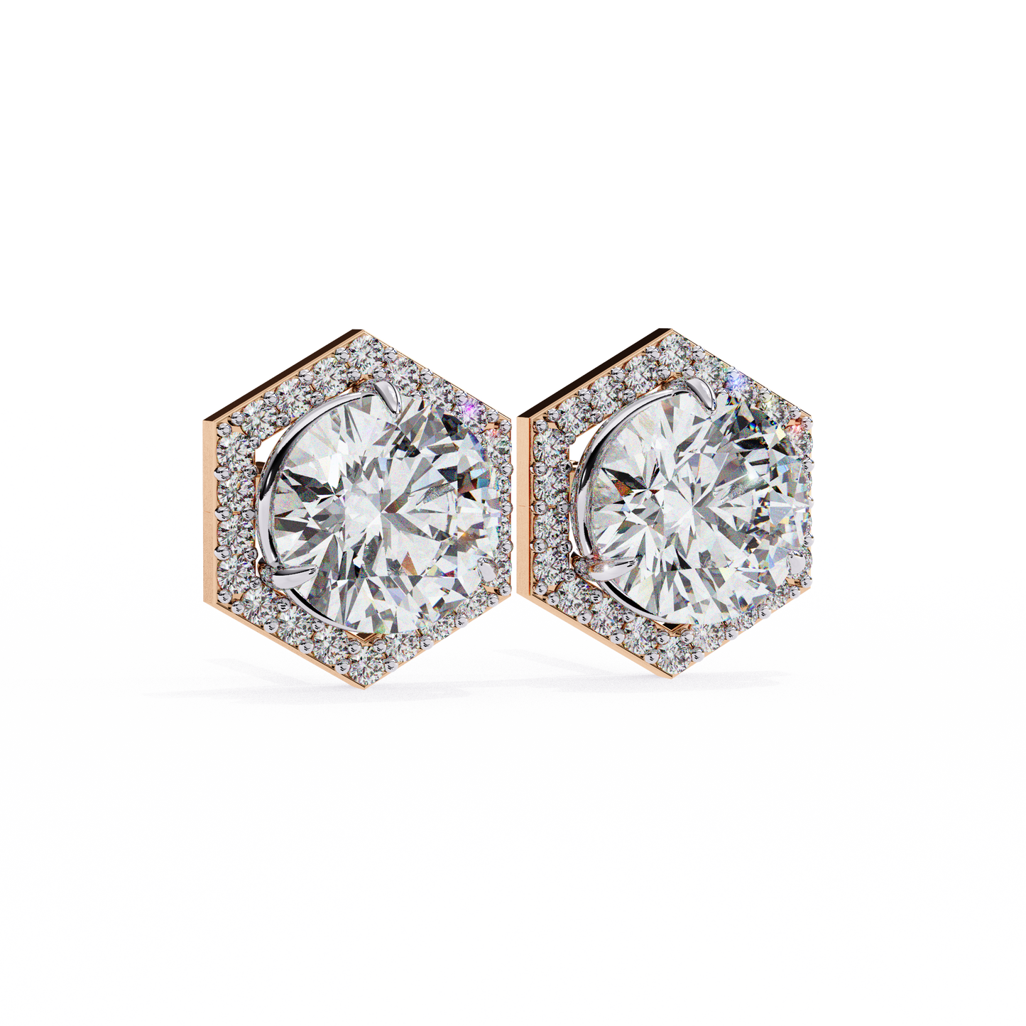 Prong Set Hexagon Shape 2.10Ct Round Cut Lab Grown Halo Style Cluster 14k Solid Yellow Gold Stud Bridesmaid  Earring For Women's - HIGHCARAT DIAMONDS
