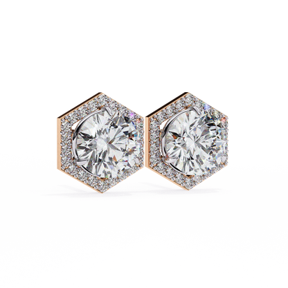 Prong Set Hexagon Shape 2.10Ct Round Cut Lab Grown Halo Style Cluster 14k Solid Yellow Gold Stud Bridesmaid  Earring For Women's - HIGHCARAT DIAMONDS