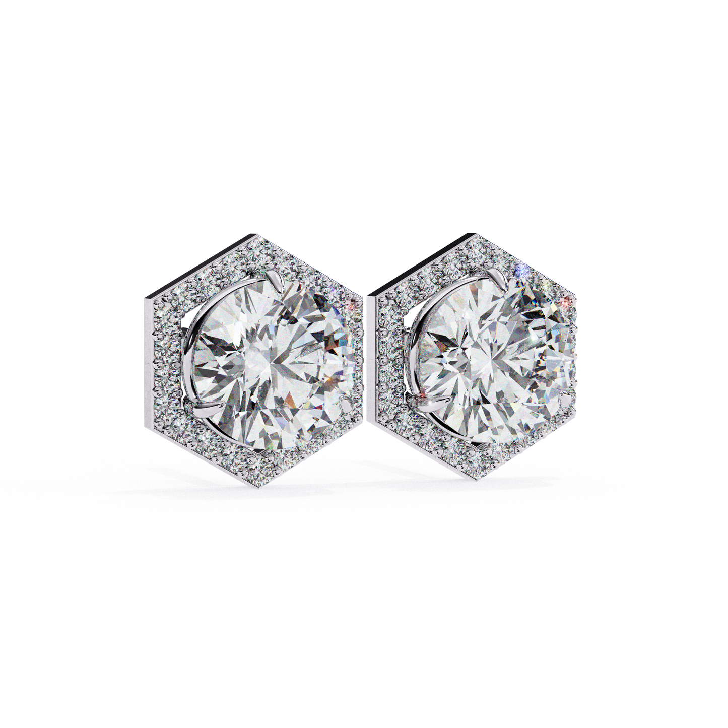 Prong Set Hexagon Shape 2.10Ct Round Cut Lab Grown Halo Style Cluster 14k Solid Yellow Gold Stud Bridesmaid  Earring For Women's - HIGHCARAT DIAMONDS