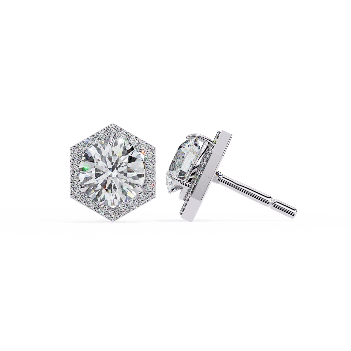 Prong Set Hexagon Shape 2.10Ct Round Cut Lab Grown Halo Style Cluster 14k Solid Yellow Gold Stud Bridesmaid  Earring For Women's - HIGHCARAT DIAMONDS