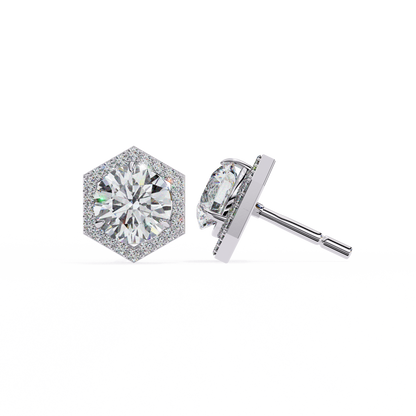 Prong Set Hexagon Shape 2.10Ct Round Cut Lab Grown Halo Style Cluster 14k Solid Yellow Gold Stud Bridesmaid  Earring For Women's - HIGHCARAT DIAMONDS