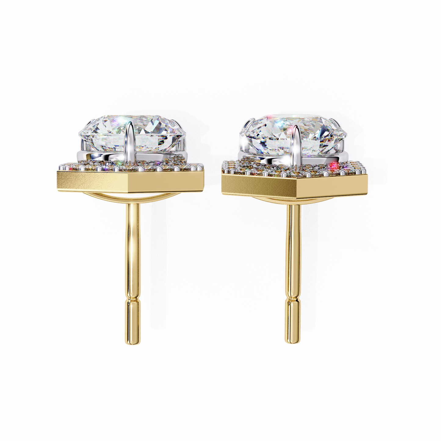 Prong Set Hexagon Shape 2.10Ct Round Cut Lab Grown Halo Style Cluster 14k Solid Yellow Gold Stud Bridesmaid  Earring For Women's - HIGHCARAT DIAMONDS