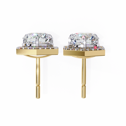 Prong Set Hexagon Shape 2.10Ct Round Cut Lab Grown Halo Style Cluster 14k Solid Yellow Gold Stud Bridesmaid  Earring For Women's - HIGHCARAT DIAMONDS