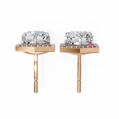 Prong Set Hexagon Shape 2.10Ct Round Cut Lab Grown Halo Style Cluster 14k Solid Yellow Gold Stud Bridesmaid  Earring For Women's - HIGHCARAT DIAMONDS