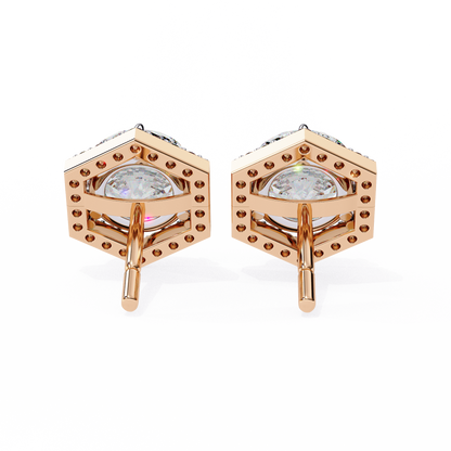 Prong Set Hexagon Shape 2.10Ct Round Cut Lab Grown Halo Style Cluster 14k Solid Yellow Gold Stud Bridesmaid  Earring For Women's - HIGHCARAT DIAMONDS