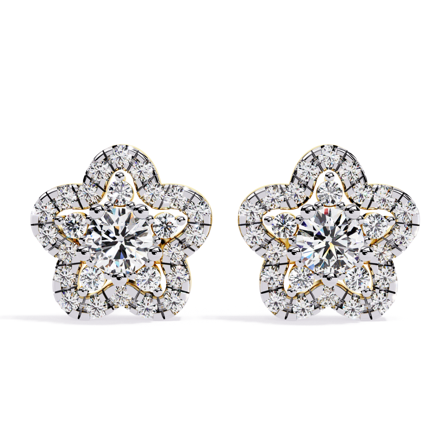 Prong Set Round Cut Diamond Star Shape Stud Earrings - HIGHCARAT DIAMONDS