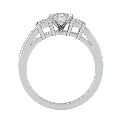 Princess And Round Diamond Accented 18K Solid Gold Three Row Diamond Proposal Ring For Her.