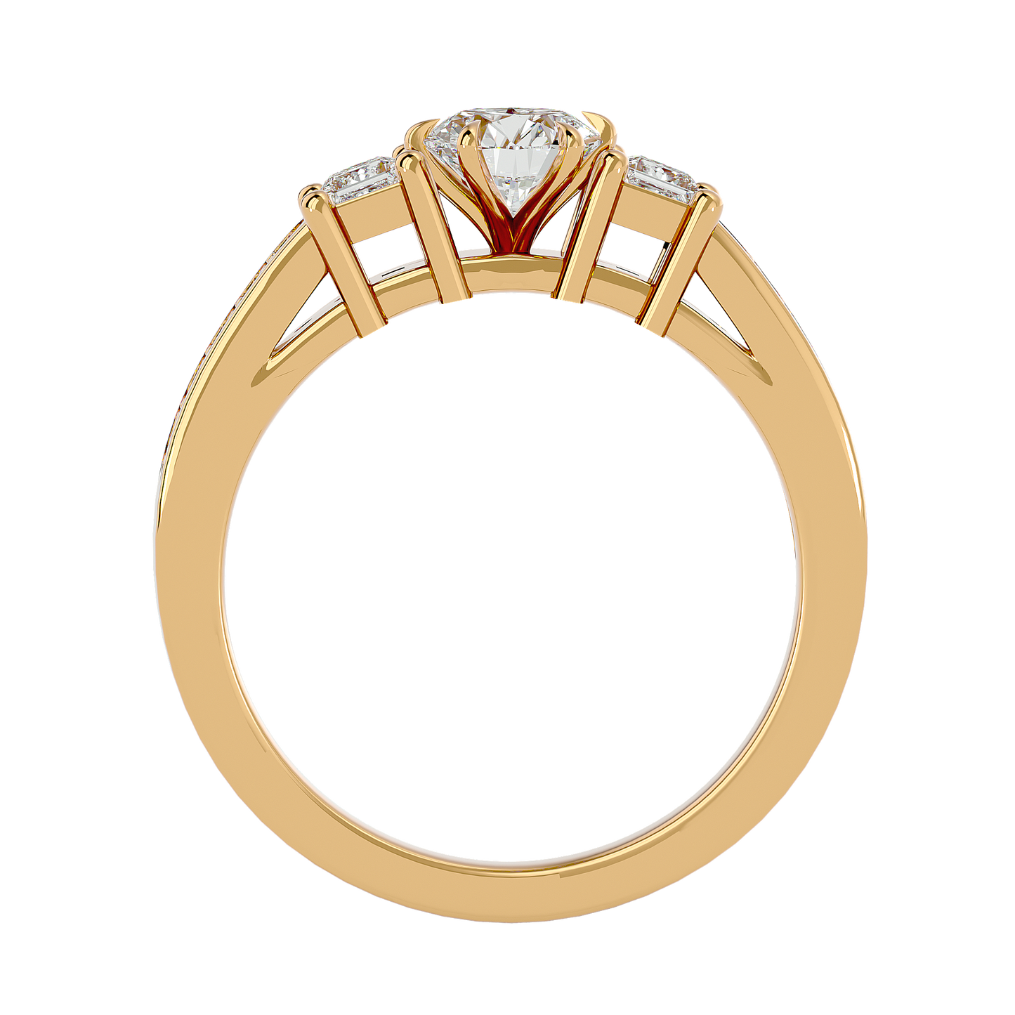 Princess And Round Diamond Accented 18K Solid Gold Three Row Diamond Proposal Ring For Her.