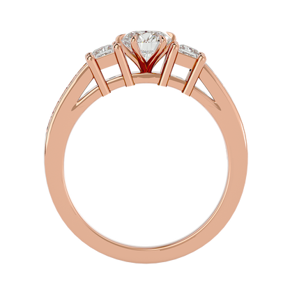 Princess And Round Diamond Accented 18K Solid Gold Three Row Diamond Proposal Ring For Her.