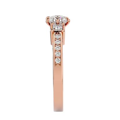Princess And Round Diamond Accented 18K Solid Gold Three Row Diamond Proposal Ring For Her.