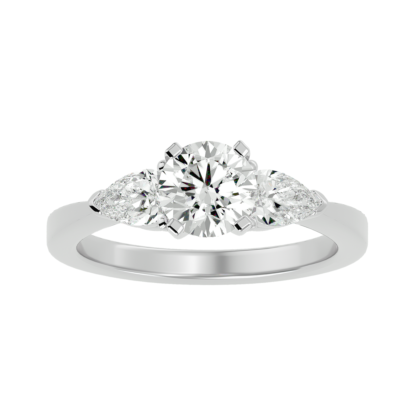 2.18 CT Round & Pear Cut Lab Grown Diamond Engagement  3 Stone 14k Solid White Gold Diamond Ring