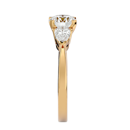 2.18 CT Round & Pear Cut Lab Grown Diamond Engagement  3 Stone 14k Solid White Gold Diamond Ring