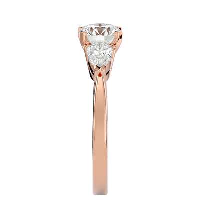 2.18 CT Round & Pear Cut Lab Grown Diamond Engagement  3 Stone 14k Solid White Gold Diamond Ring