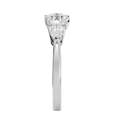2.18 CT Round & Pear Cut Lab Grown Diamond Engagement  3 Stone 14k Solid White Gold Diamond Ring