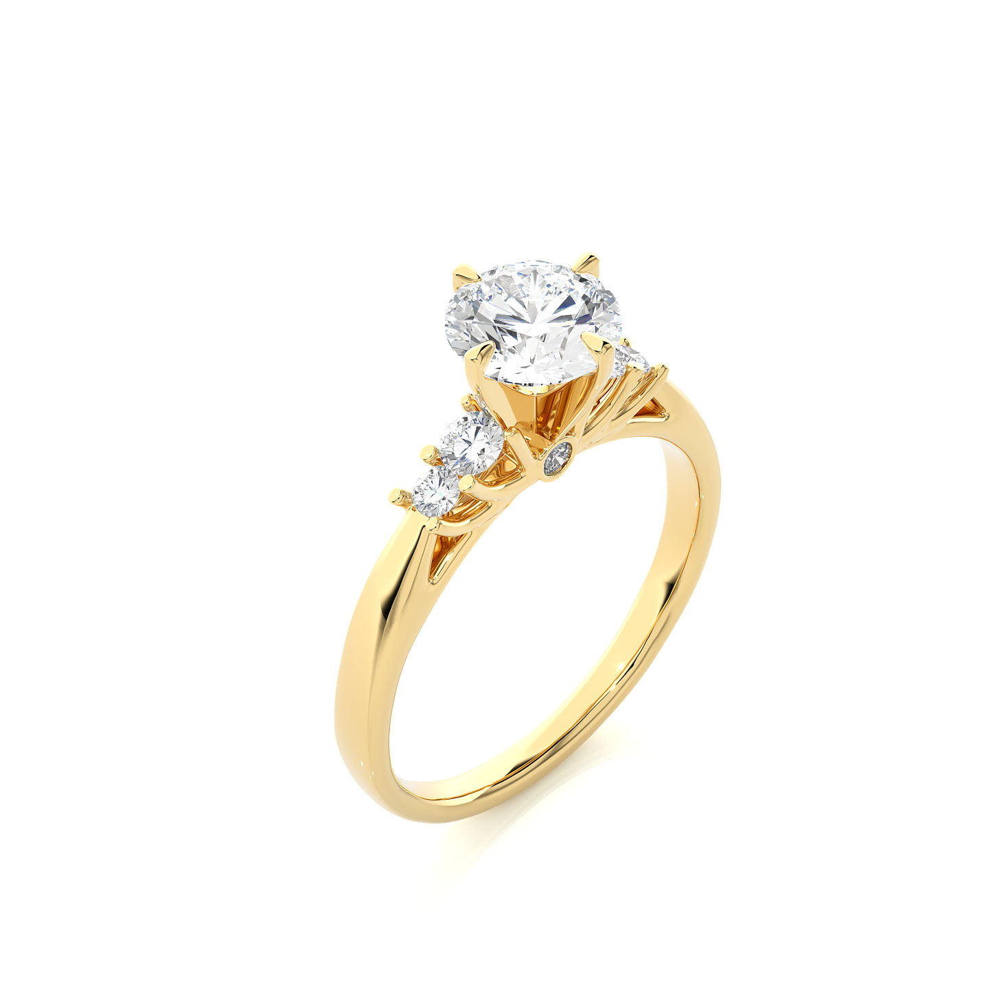 6 Stone Round Cut Lab grown Diamond 18k Solid Gold  Engagement Ring ,Perfect for Your