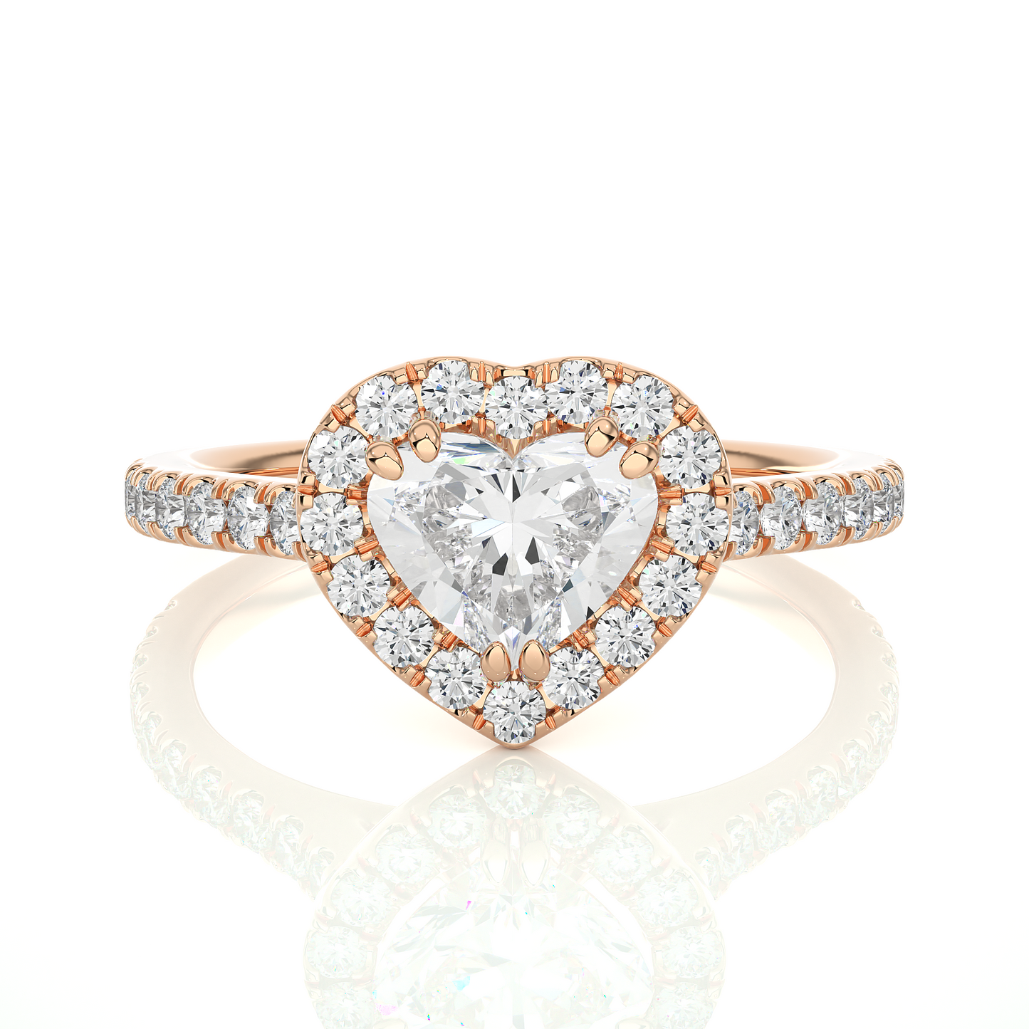 1.33 Carat Heart Cut Lab Grown Diamond 14K Solid Rose Gold and Pave and Side Stones, Custom Jewelry Gift