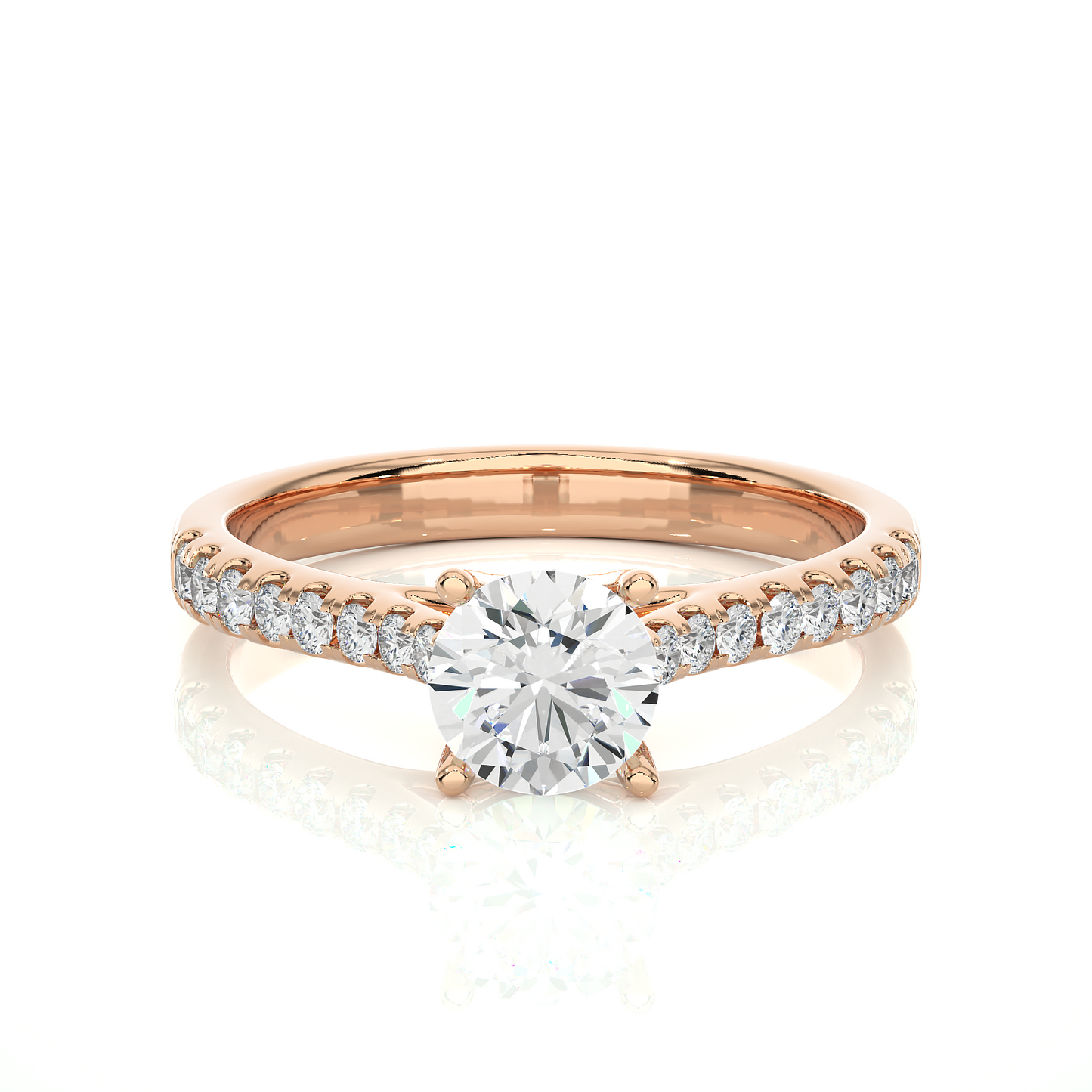 Round Cut Lab grown Diamond,14k solid rose gold   Engagement Accented  Ring For Special