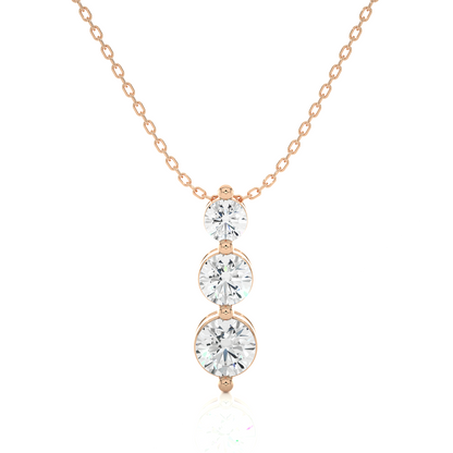 Unique Bezel Set Diamond Pendant Three Stone Round Lab Grown Necklace In 18K Solid Gold