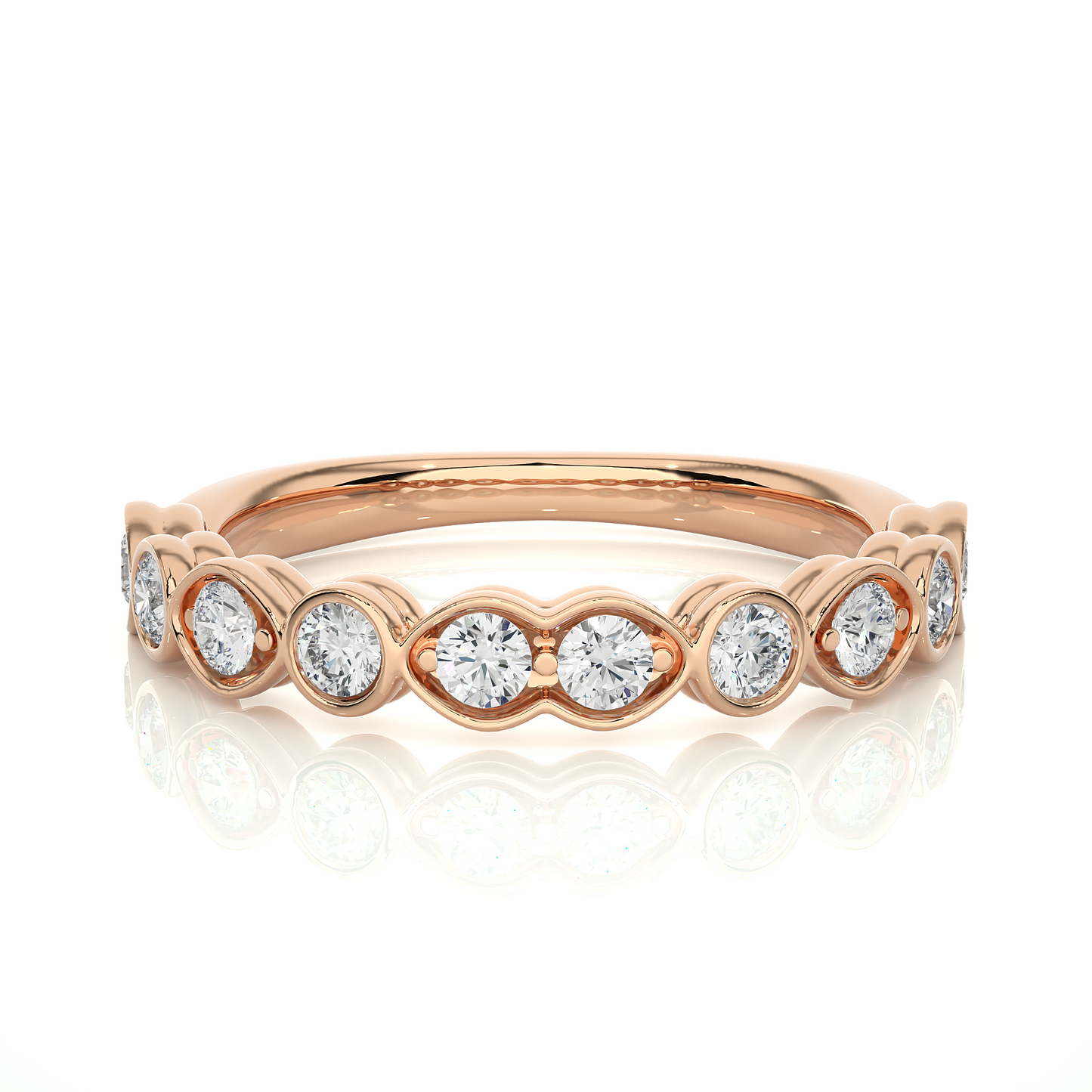 Dainty 10KT Solid Gold Bezel Set Round Shape Diamond Eternity Band Perfect for Daily Wear
