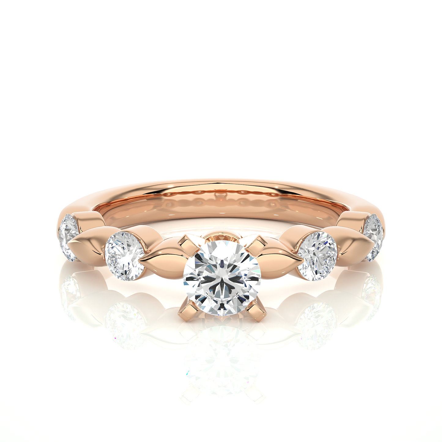 14k Solid Rose Gold 5 Round Cut Lab Grown Diamond Ring For Wedding Luxury Jewelry For Her