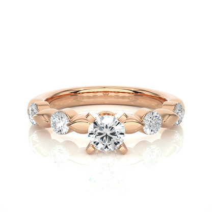 14k Solid Rose Gold 5 Round Cut Lab Grown Diamond Ring For Wedding Luxury Jewelry For Her