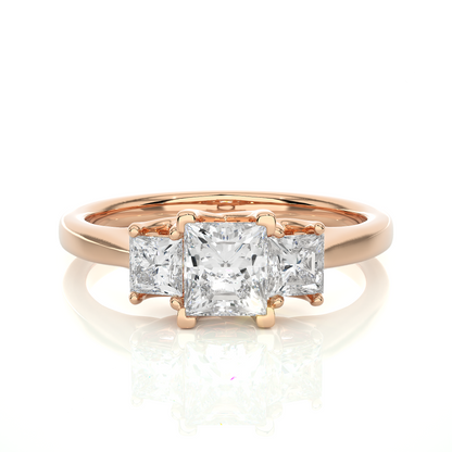 Princess Shaped Lab Grown Diamond Ring,14KYellow Gold  Vintage Three Stone Ring For Her