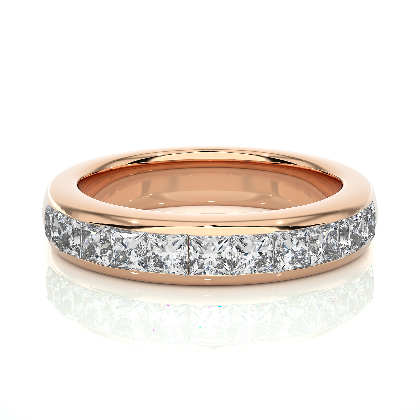 Princess Cut Half Eternity Band In 18K Solid Gold Elegant And Timeless Ring For Her