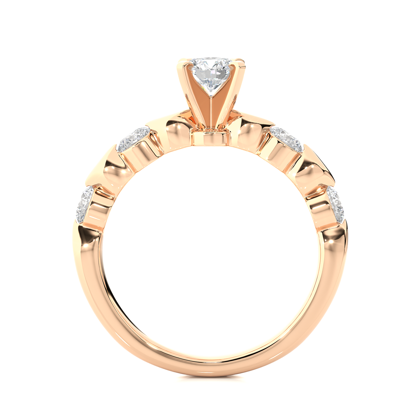 14k Solid Rose Gold 5 Round Cut Lab Grown Diamond Ring For Wedding Luxury Jewelry For Her