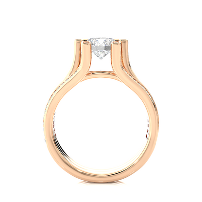 Round Brilliant Cut Lab Grown Diamond Ring, 18K Solid Gold Split Shank Ring In Wedding Special For Bridals