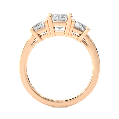 14K Solid Gold princess cut 2.20 Ct  Lab grown three stone Ring For Her