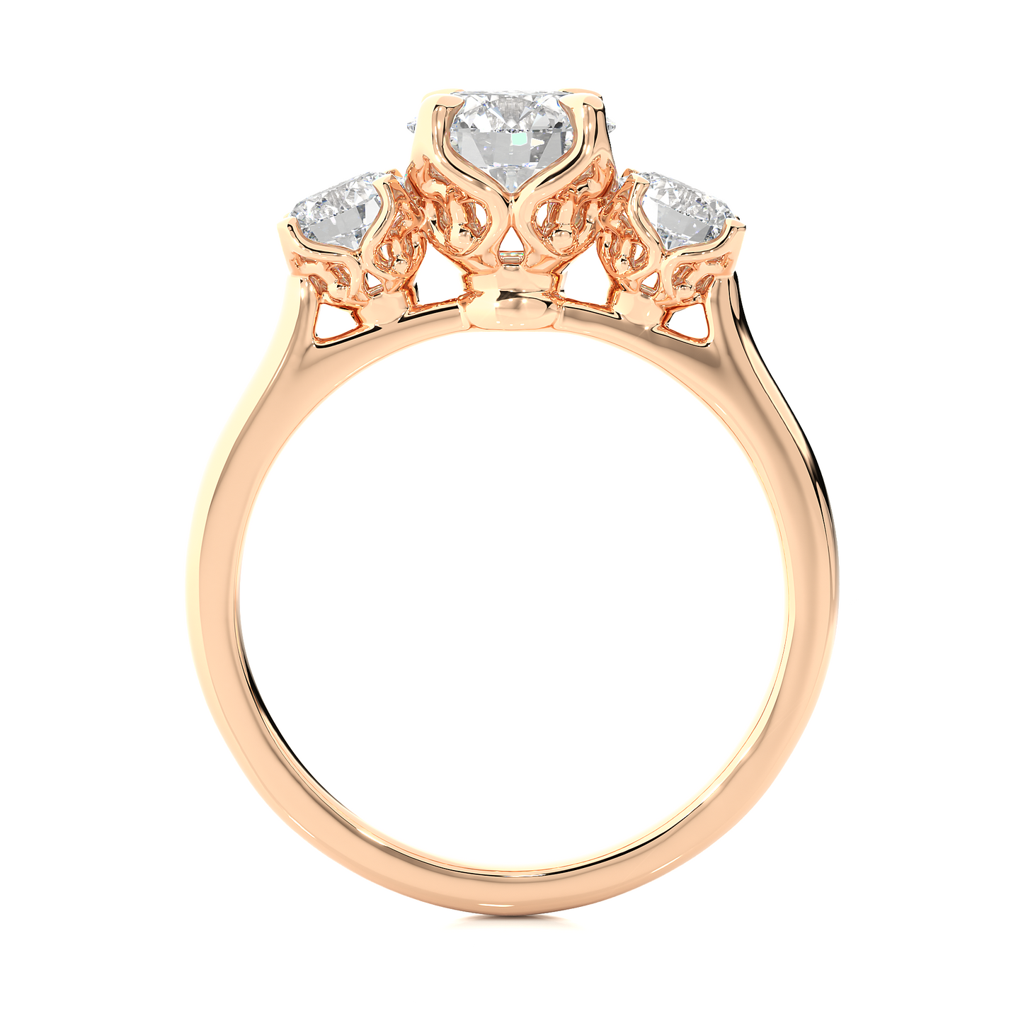 Eco Friendly Round Lab Diamond  Five Stone Ring 14K Solid Yellow Gold Ready To Ship
