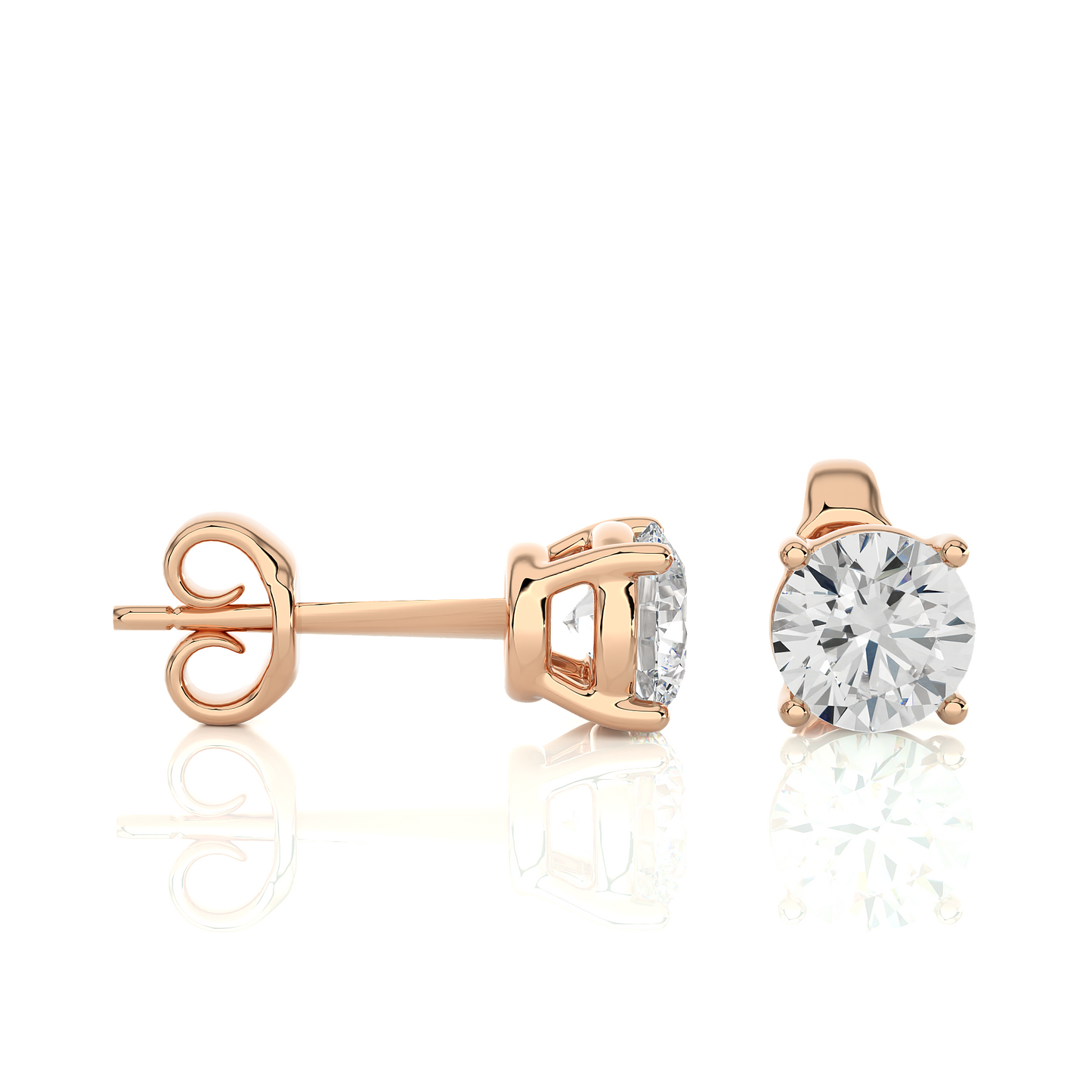 14K White Gold Round Shaped Solitaire Stud Earrings Daily Wearing Gift For Her