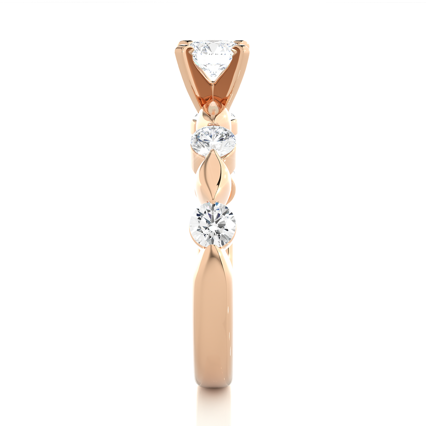 14k Solid Rose Gold 5 Round Cut Lab Grown Diamond Ring For Wedding Luxury Jewelry For Her