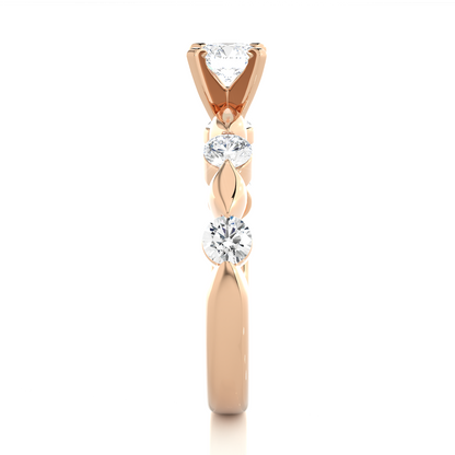 14k Solid Rose Gold 5 Round Cut Lab Grown Diamond Ring For Wedding Luxury Jewelry For Her