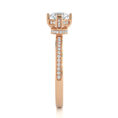 Round Cut Lab Grown  Diamond Halo Engagement 14K Solid Gold Ring For Her